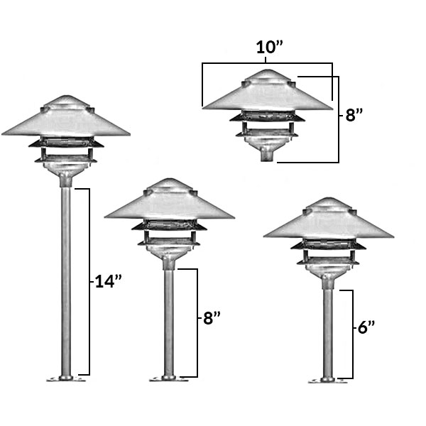 12V / 120V Cast Aluminum Large Top 3 Tier Pagoda Light Post - PAT-LT3R