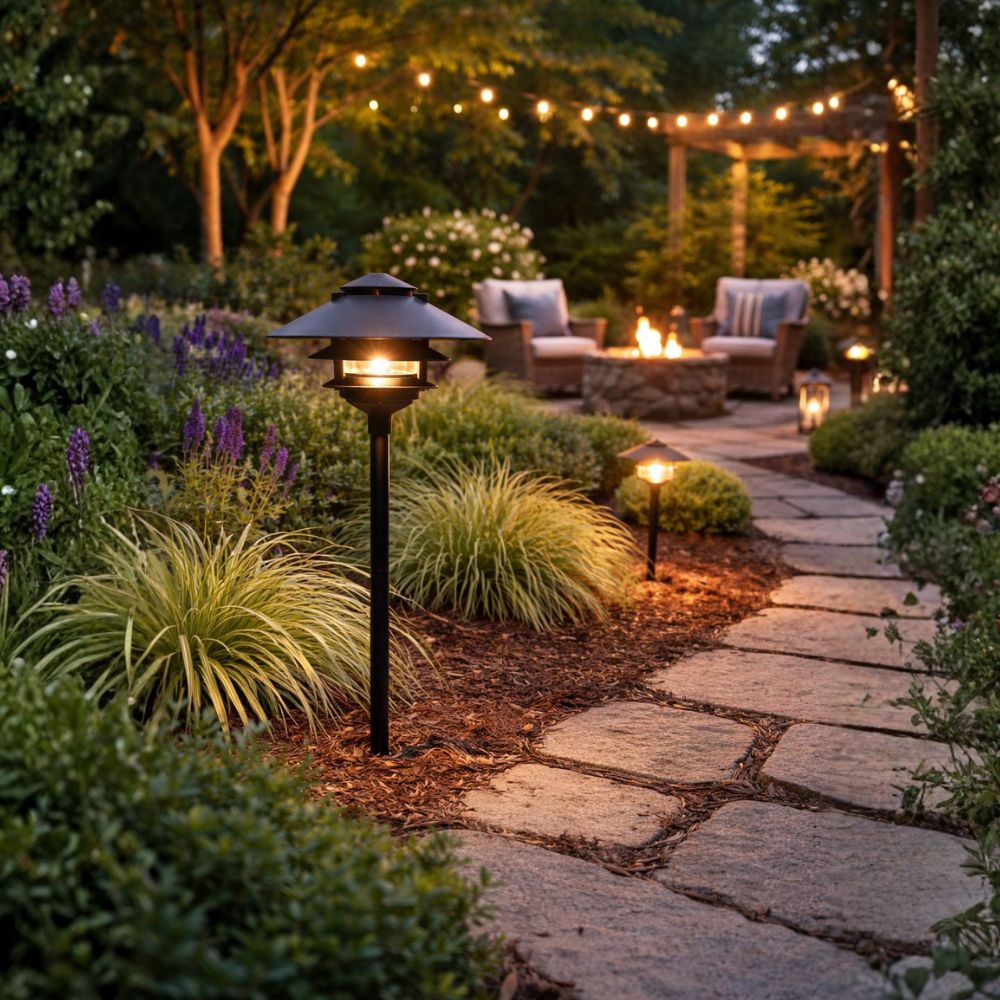 12V / 120V Cast Aluminum Large Top 3 Tier Pagoda Light Post - PAT-LT3R