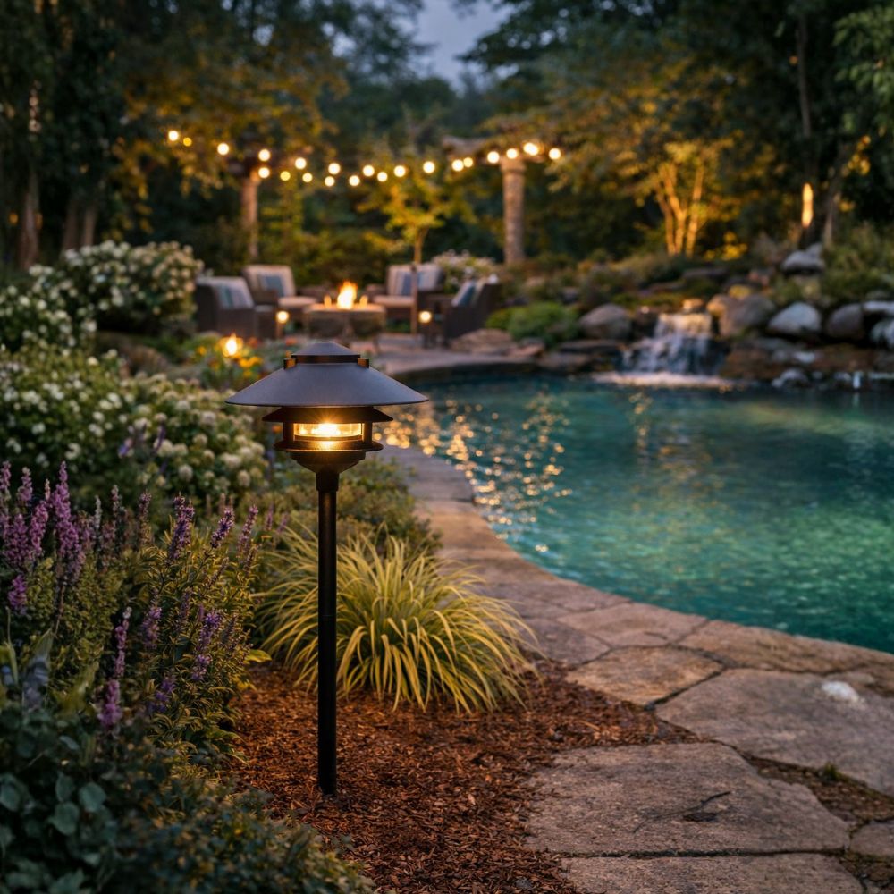 12V / 120V Cast Aluminum Large Top 3 Tier Pagoda Light Post - PAT-LT3R