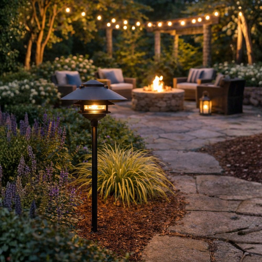 12V / 120V Cast Aluminum Large Top 3 Tier Pagoda Light Post - PAT-LT3R