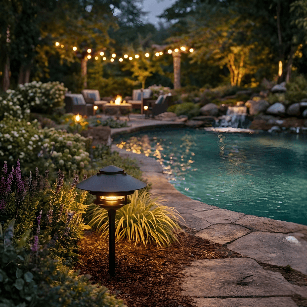 12V / 120V Cast Aluminum Large Top 3 Tier Pagoda Light Post - PAT-LT3R