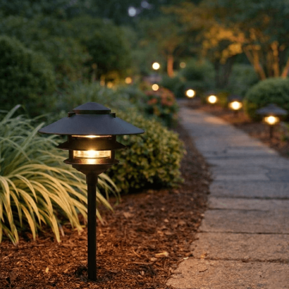 12V / 120V Cast Aluminum Large Top 3 Tier Pagoda Light Post - PAT-LT3R