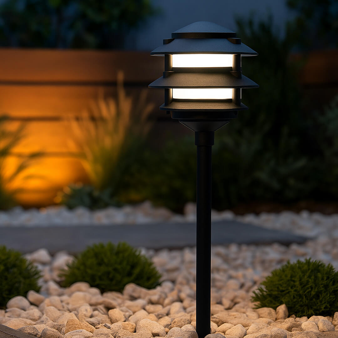 120V Cast Aluminum 3 Tier Pagoda Pathway Area Light - OAL-DBM-D5000