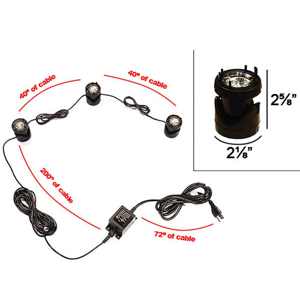 12V 3 Submersible Composite LED Pond Light Underwater Kit, LED Bulbs Included - OUW-MAC