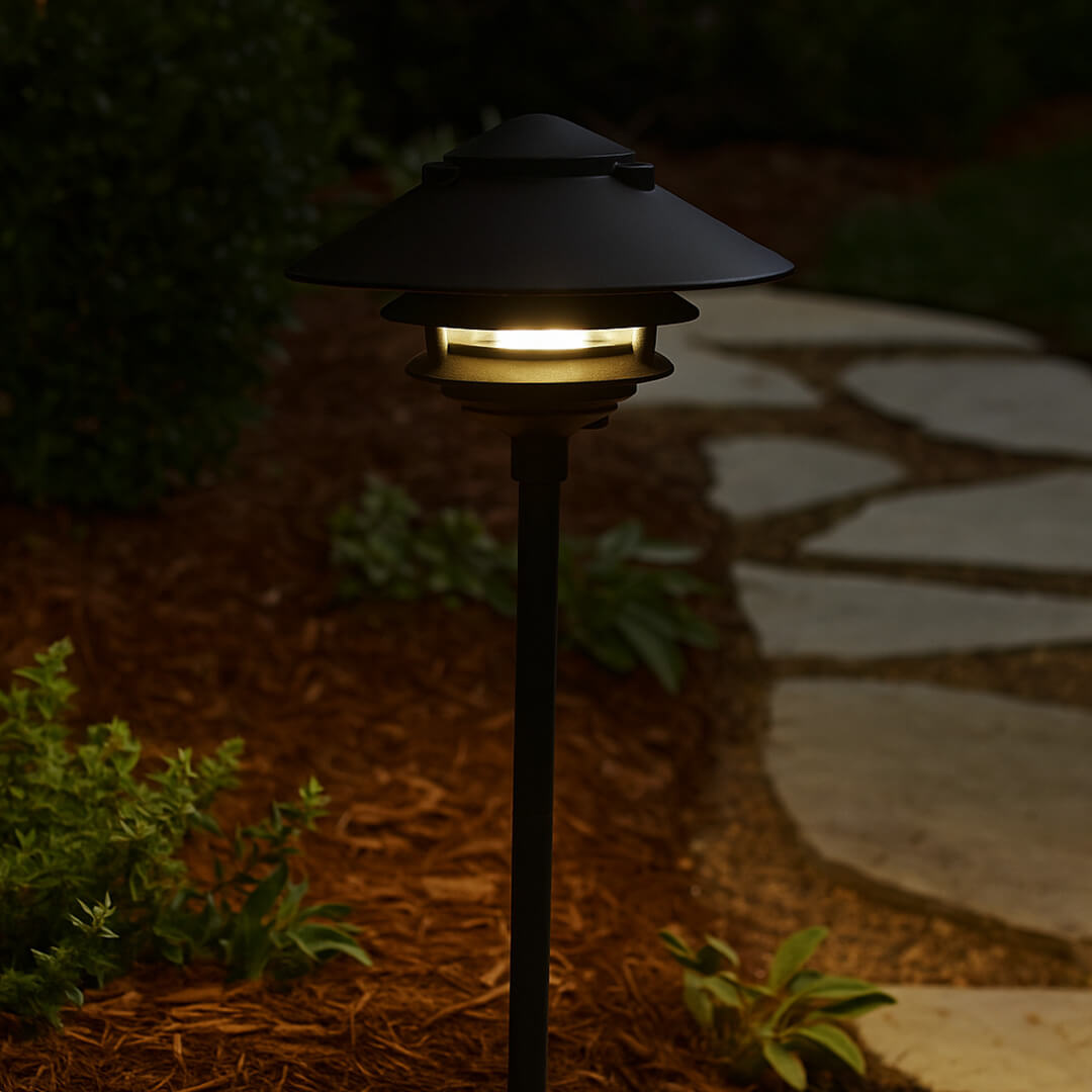 12V / 120V LED Large Top Cast Aluminum 3 Tier Pagoda Area Light Post - LED-PAT-LT3R