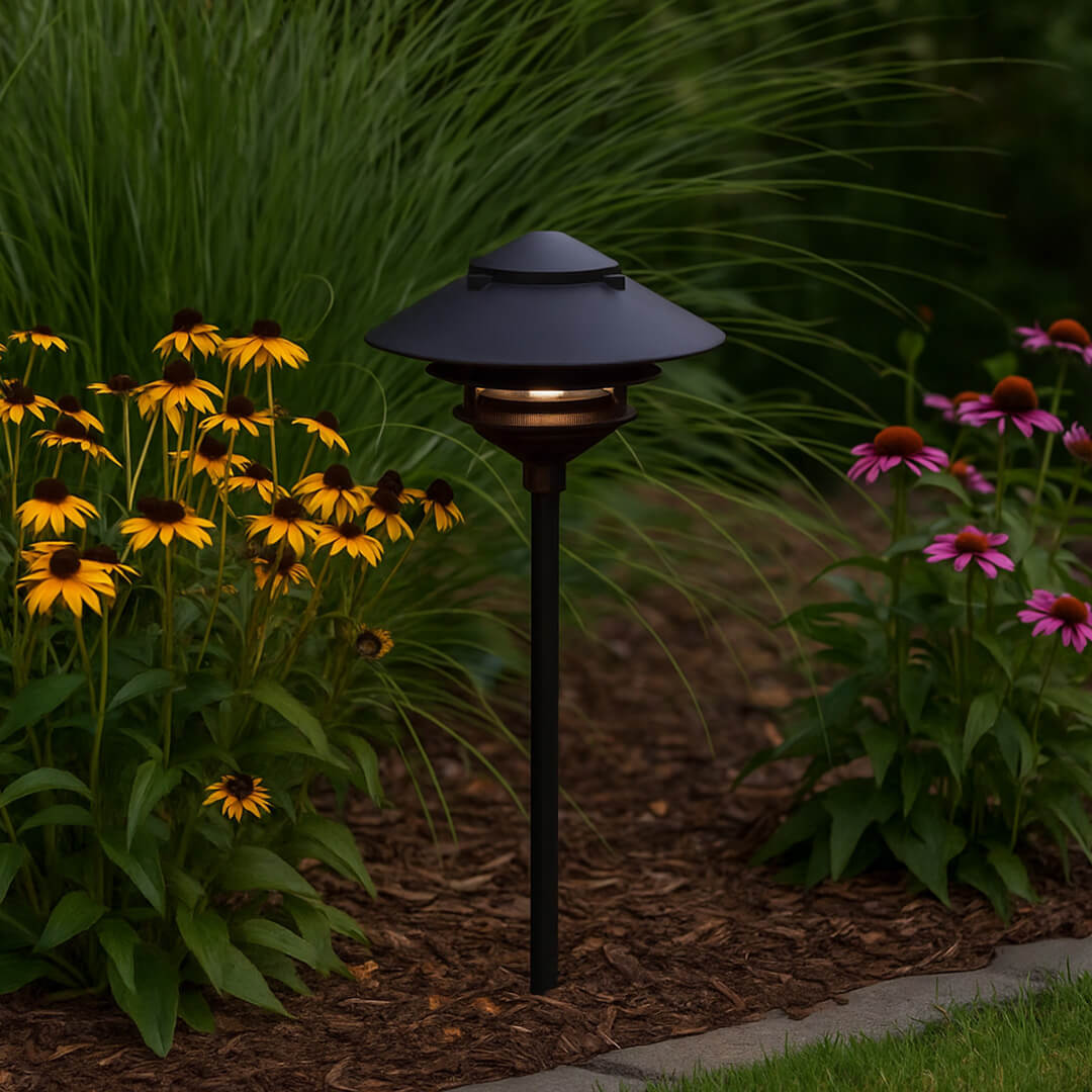 12V / 120V LED Large Top Cast Aluminum 3 Tier Pagoda Area Light Post - LED-PAT-LT3R