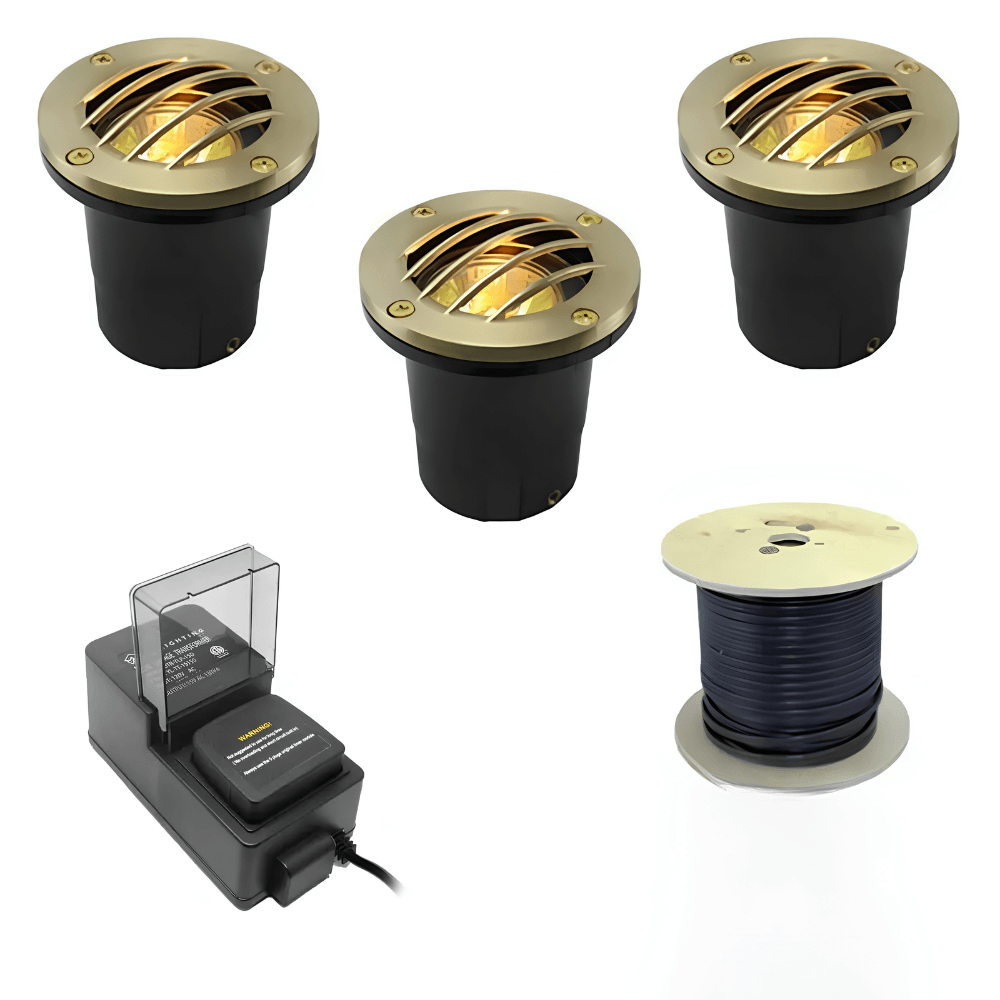LED Curved Grill Covered In Ground Well Light Landscape Lighting Kit, LED Bulbs Included - LEDGC3B-CG-KIT