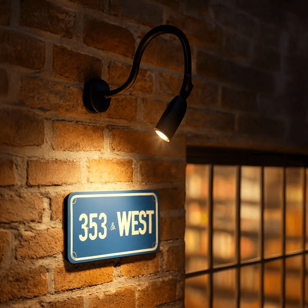 Cast Brass Micro LED Gooseneck Sign Light with Angle Shield, 12V - OGN-R32