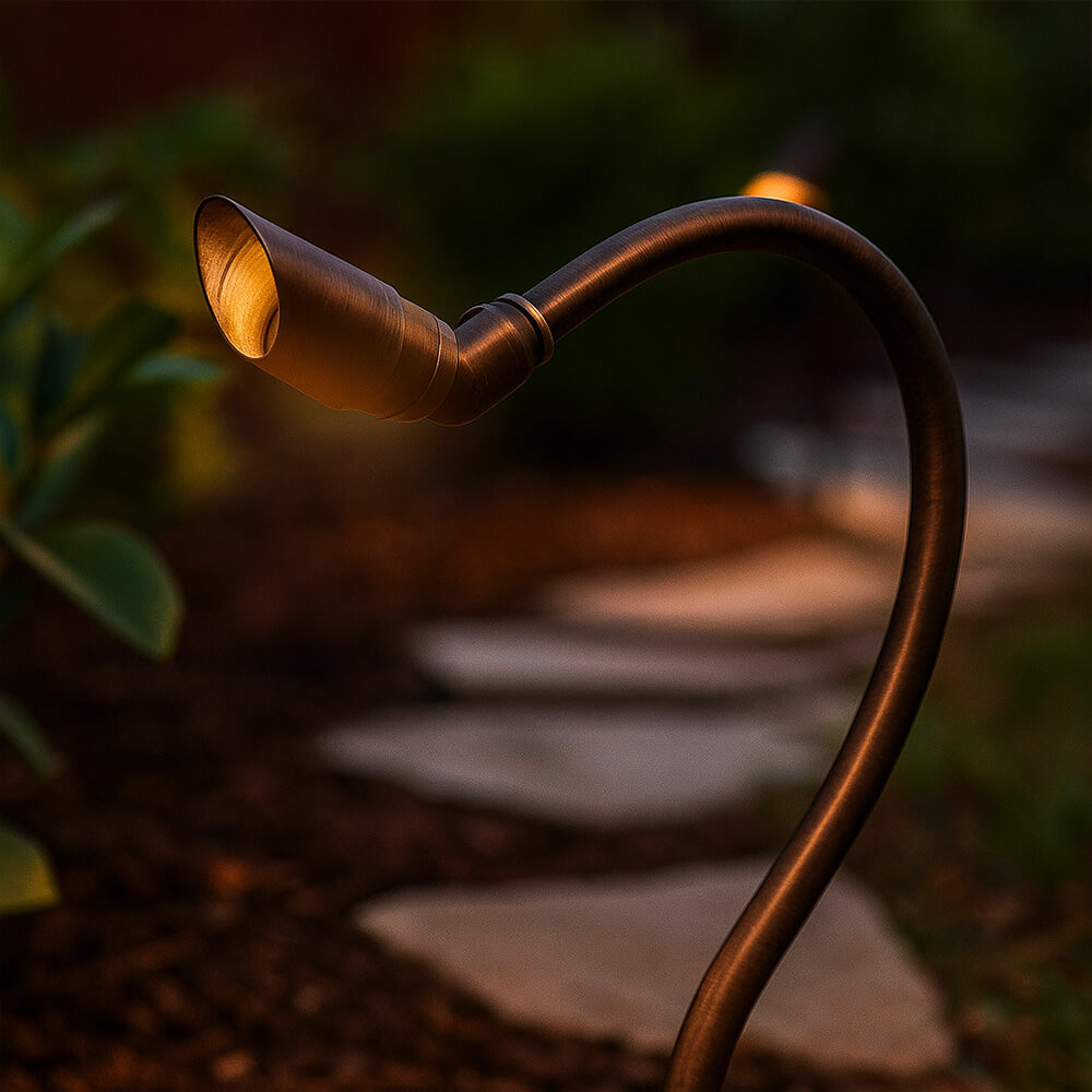 Cast Brass Micro LED Gooseneck Sign Light with Angle Shield, 12V - OGN-R32