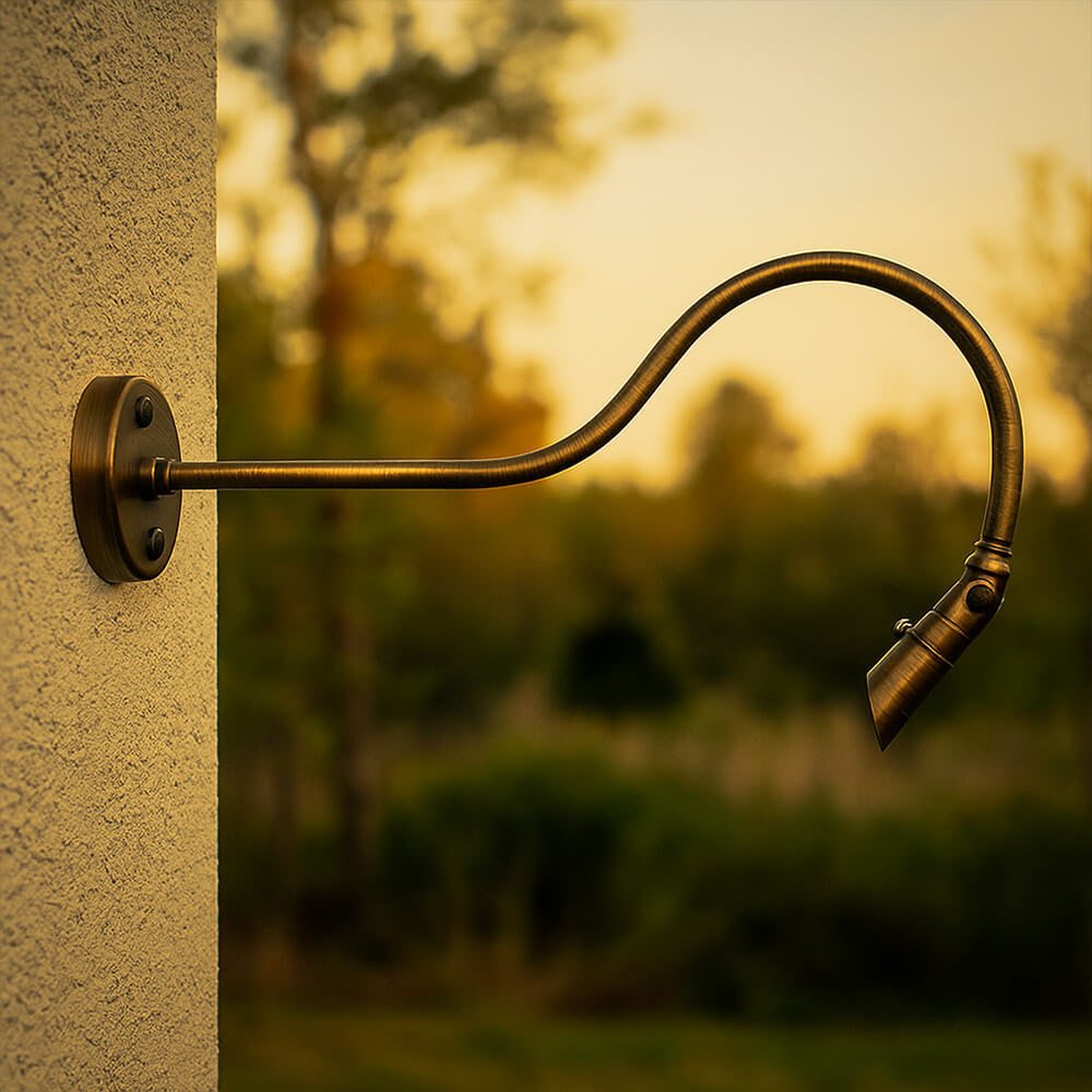 Cast Brass Micro LED Gooseneck Sign Light with Angle Shield, 12V - OGN-R32