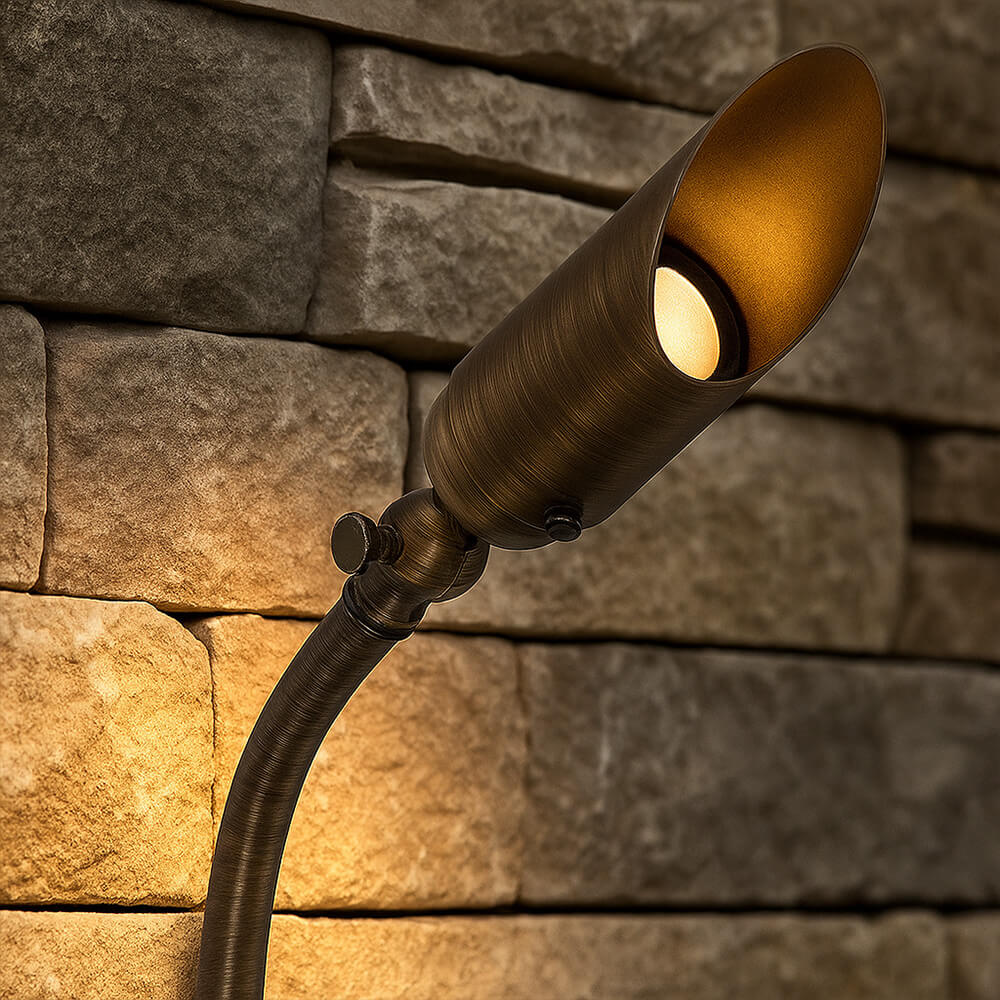 120V LED Cast Brass Angle Shield Bullet Sign Light Outdoor Gooseneck Lighting - OGN-R12-120V