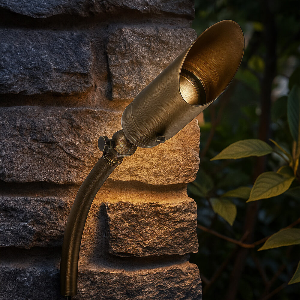 120V LED Cast Brass Angle Shield Bullet Sign Light Outdoor Gooseneck Lighting - OGN-R12-120V