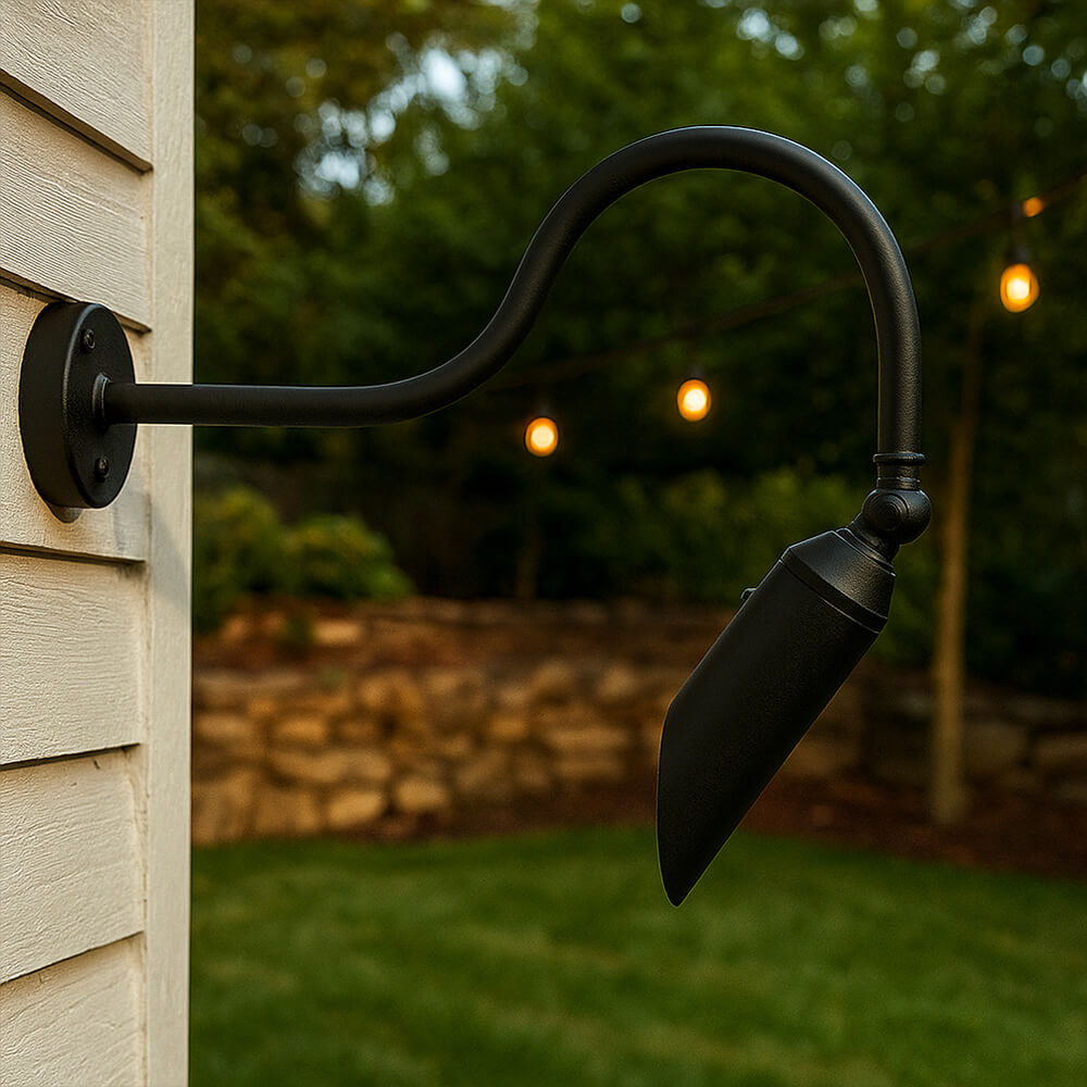 120V LED Cast Brass Angle Shield Bullet Sign Light Outdoor Gooseneck Lighting - OGN-R12-120V