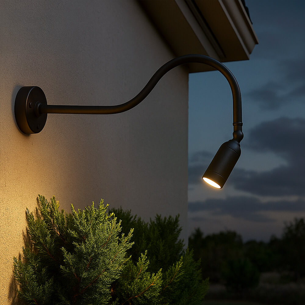 120V LED Cast Brass Angle Shield Bullet Sign Light Outdoor Gooseneck Lighting - OGN-R12-120V