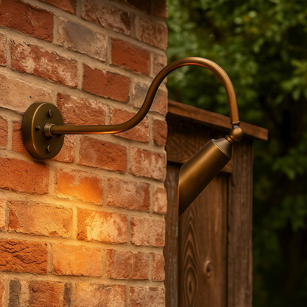 120V LED Cast Brass Angle Shield Bullet Sign Light Outdoor Gooseneck Lighting - OGN-R12-120V