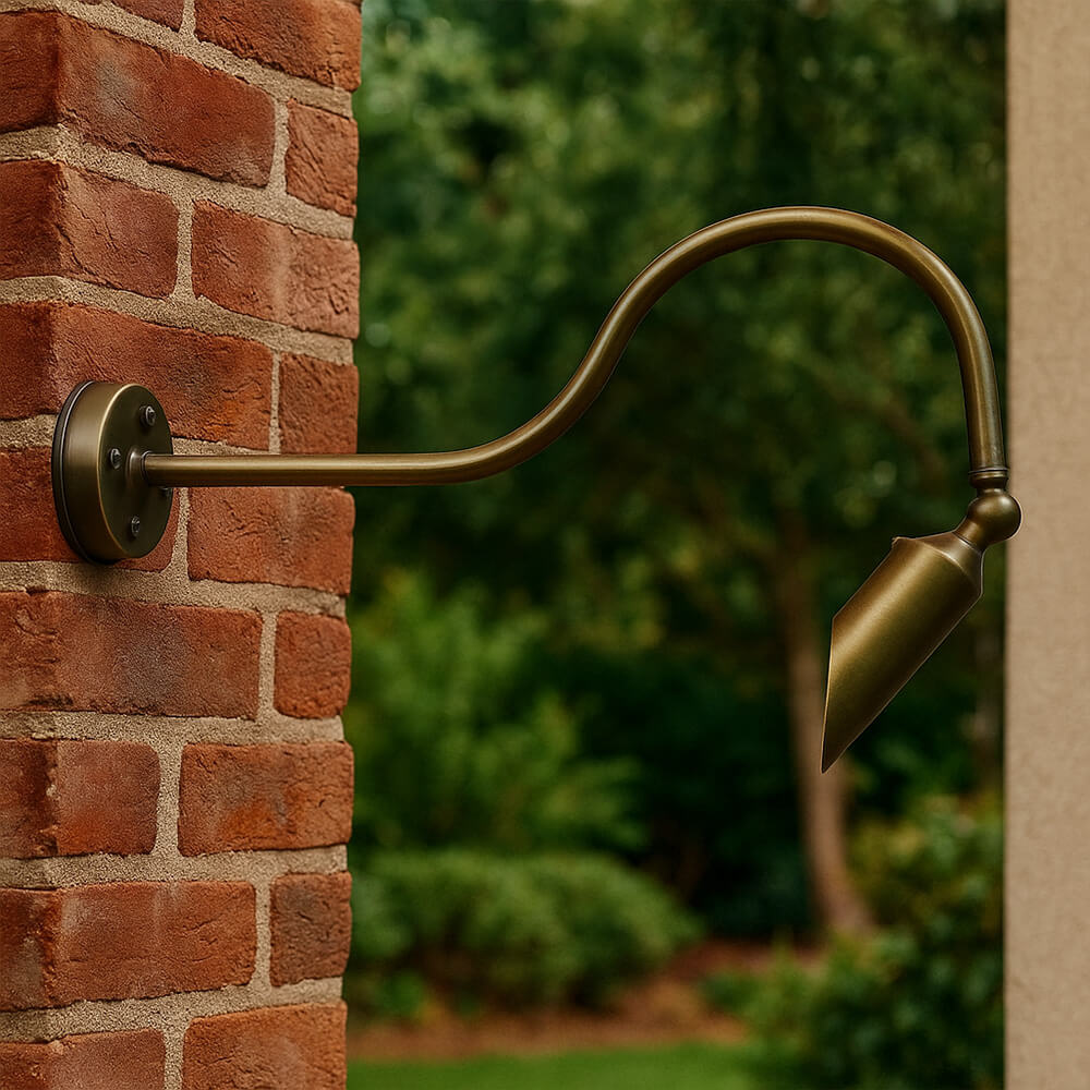 120V LED Cast Brass Angle Shield Bullet Sign Light Outdoor Gooseneck Lighting - OGN-R12-120V