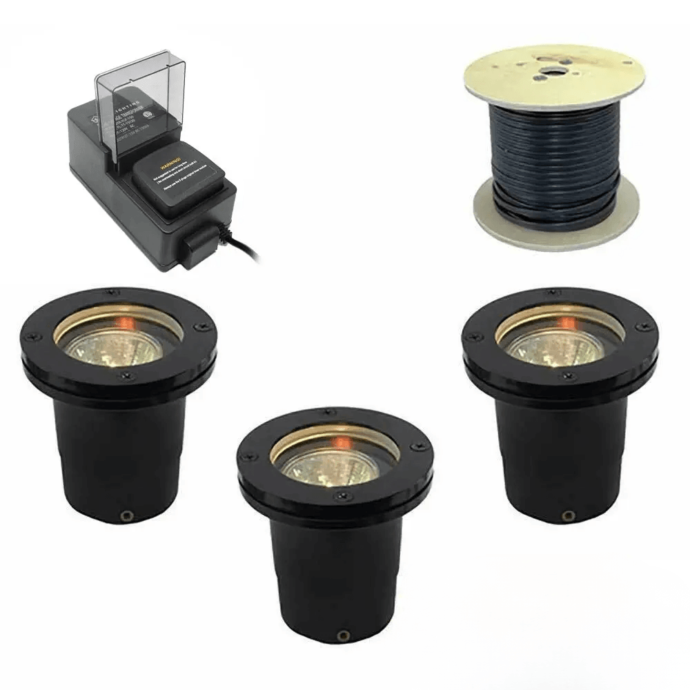 Open Faced Cover 12V In Ground Well Light Landscape Lighting Kit - PGC3B-OPNCVR-KIT