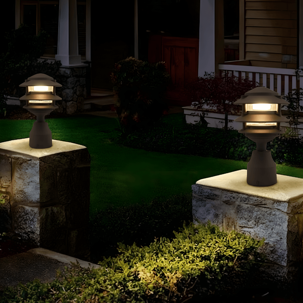 12V / 120V Cast Aluminum 3 Tier Pagoda Post Light - PPC350