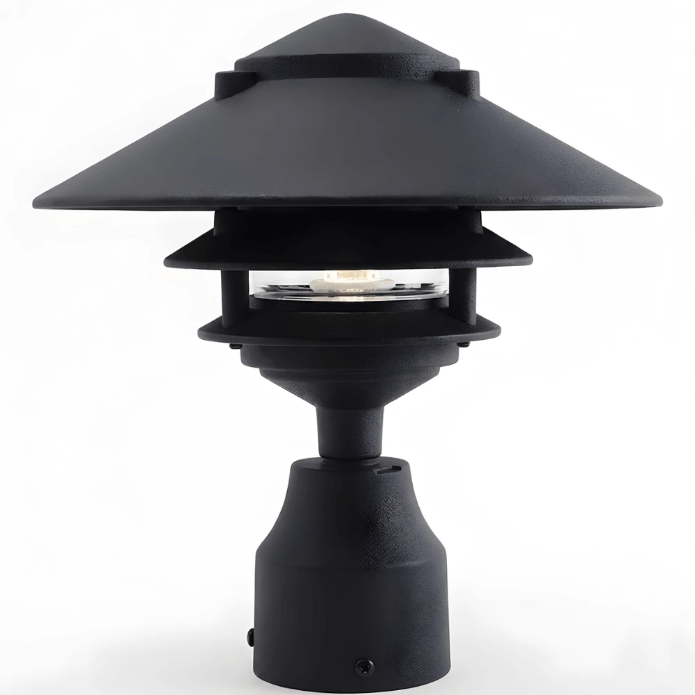 12V / 120V Large Top Cast Aluminum 3 Tier Pagoda Post Light - PPC351