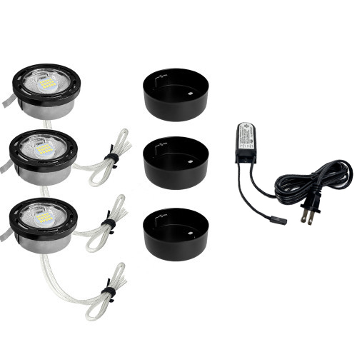 LED 3 Puck Light Kit in Black