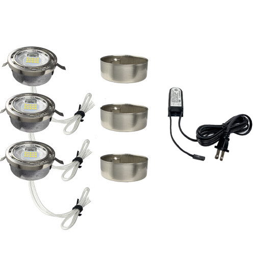 LED 3 Puck Light Kit in Satin Nickel