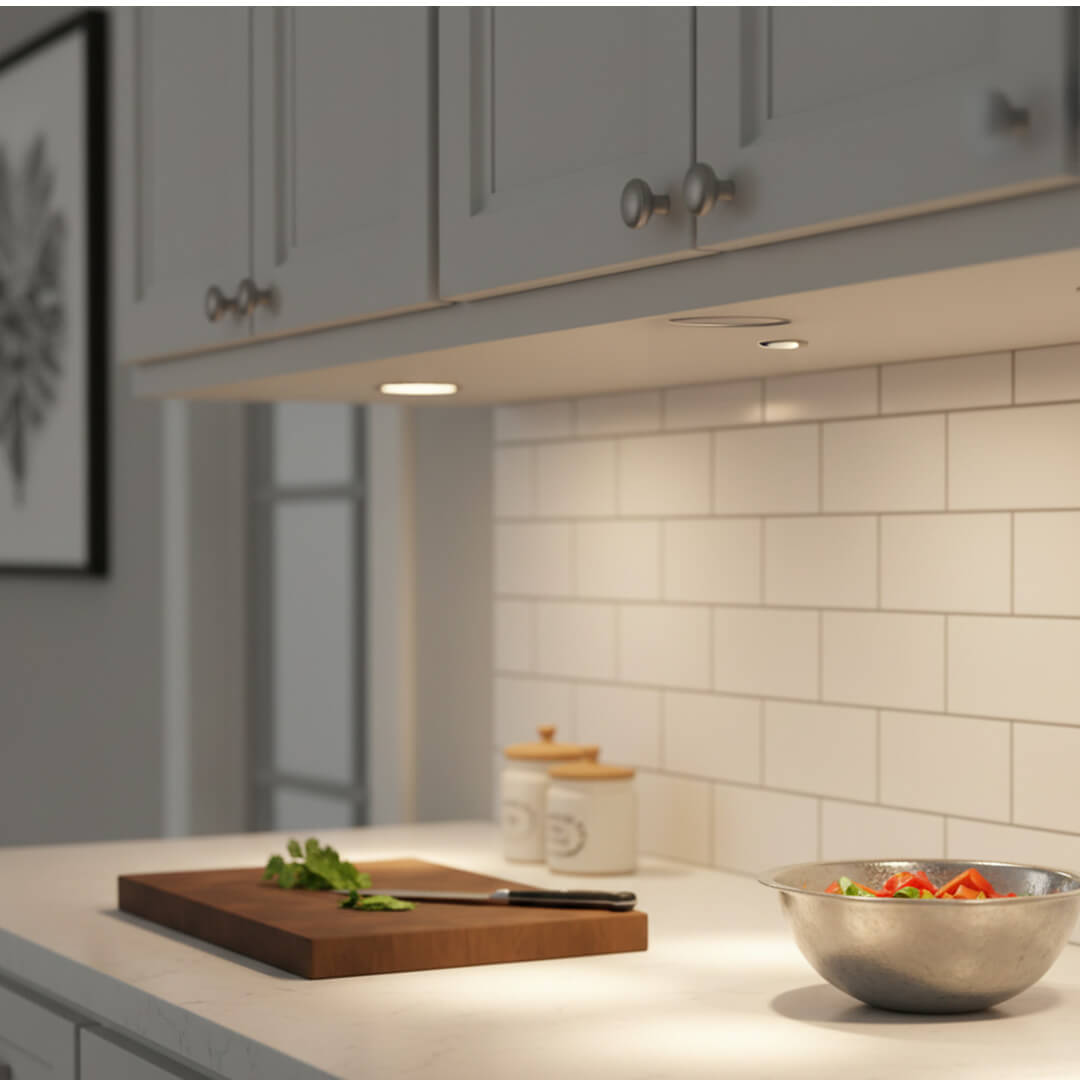 12V LED Under Cabinet Kitchen Overhead Flush Mount 3 Puck Light Kit -IUCLK-CPH