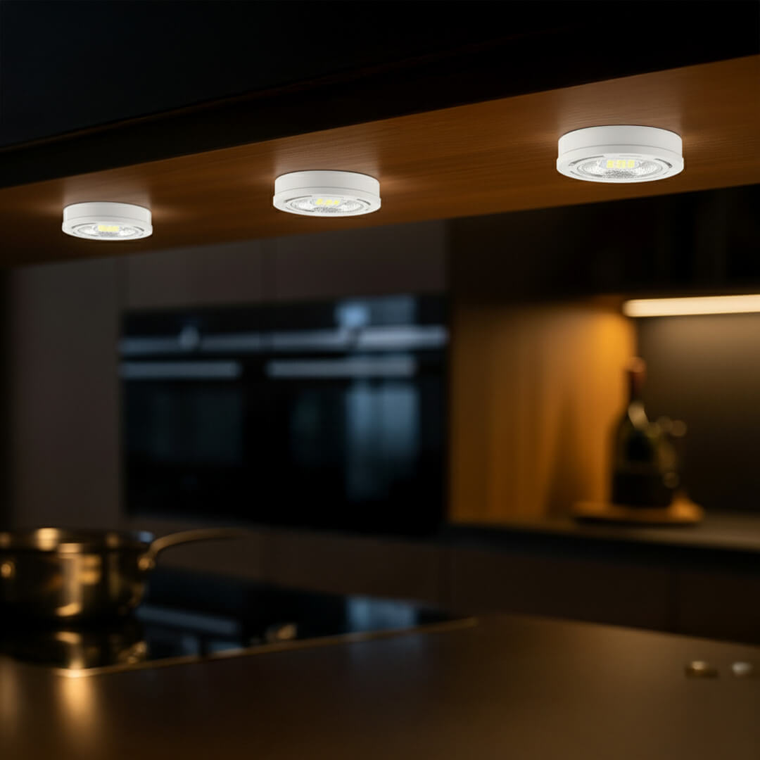 12V LED Under Cabinet Kitchen Overhead Flush Mount 3 Puck Light Kit -IUCLK-CPH