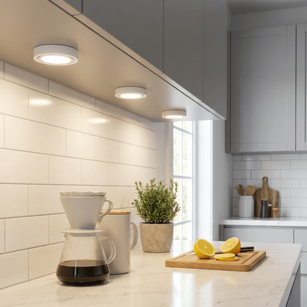 12V LED Under Cabinet Kitchen Overhead Flush Mount 3 Puck Light Kit -IUCLK-CPH