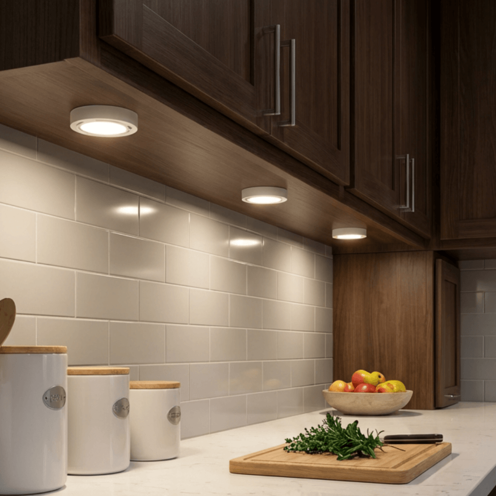 12V LED Under Cabinet Kitchen Overhead Flush Mount 3 Puck Light Kit -IUCLK-CPH