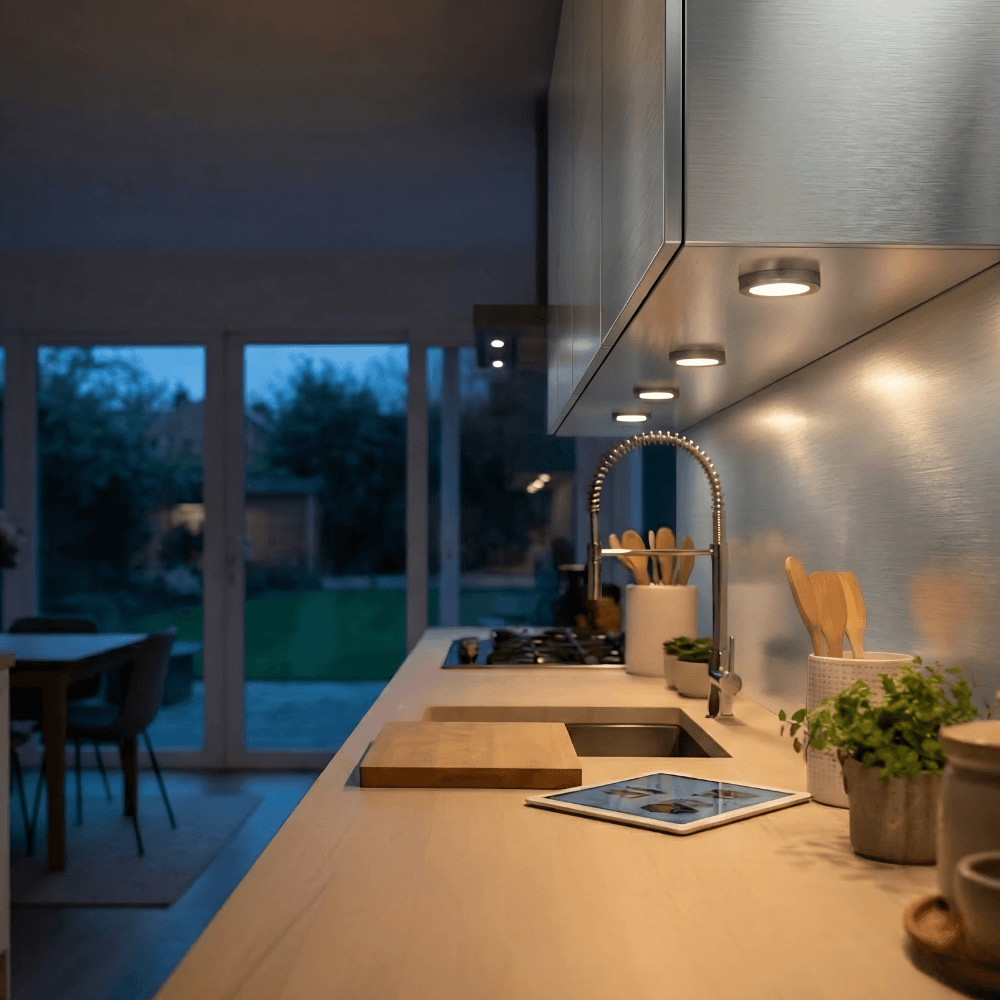 12V LED Under Cabinet Kitchen Overhead Flush Mount 3 Puck Light Kit -IUCLK-CPH