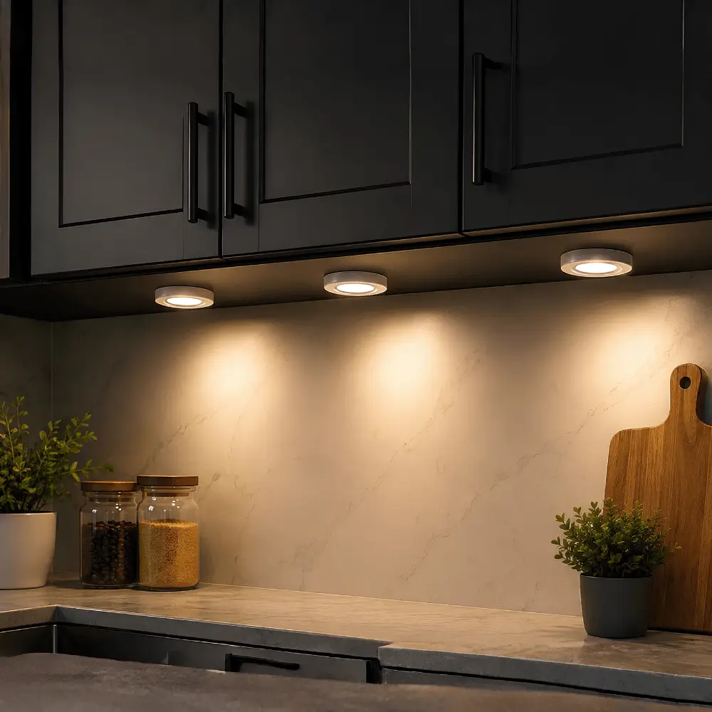 12V Halogen 3 Puck Light Under Cabinet Kitchen Lighting Fixture Kit - IUCK-CPH