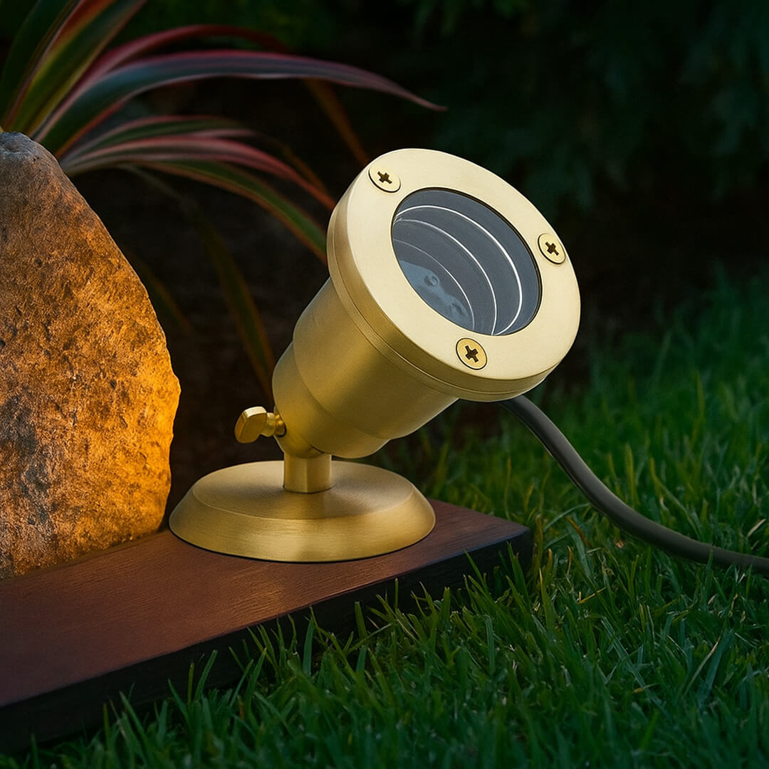 12V Brass Open Face Submersible LED Pond Lighting Mini Spotlight, Easy DIY Pond Lighting, No Splice Connections (NSC) - OUW-707