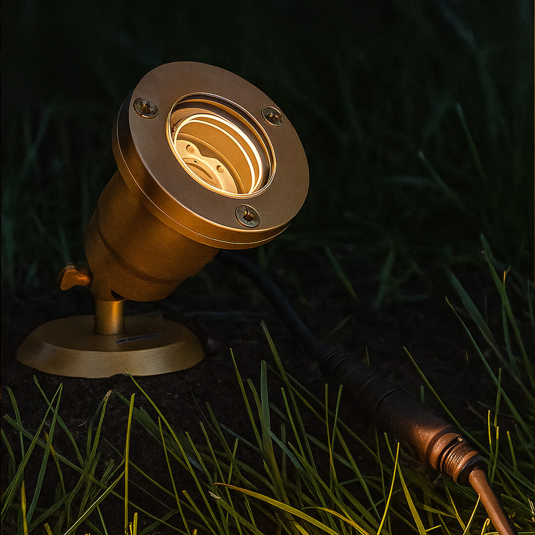 12V Brass Open Face Submersible LED Pond Lighting Mini Spotlight, Easy DIY Pond Lighting, No Splice Connections (NSC) - OUW-707