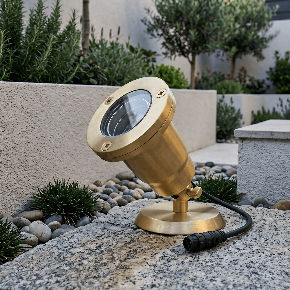 12V Brass Open Face Submersible LED Pond Lighting Mini Spotlight, Easy DIY Pond Lighting, No Splice Connections (NSC) - OUW-707