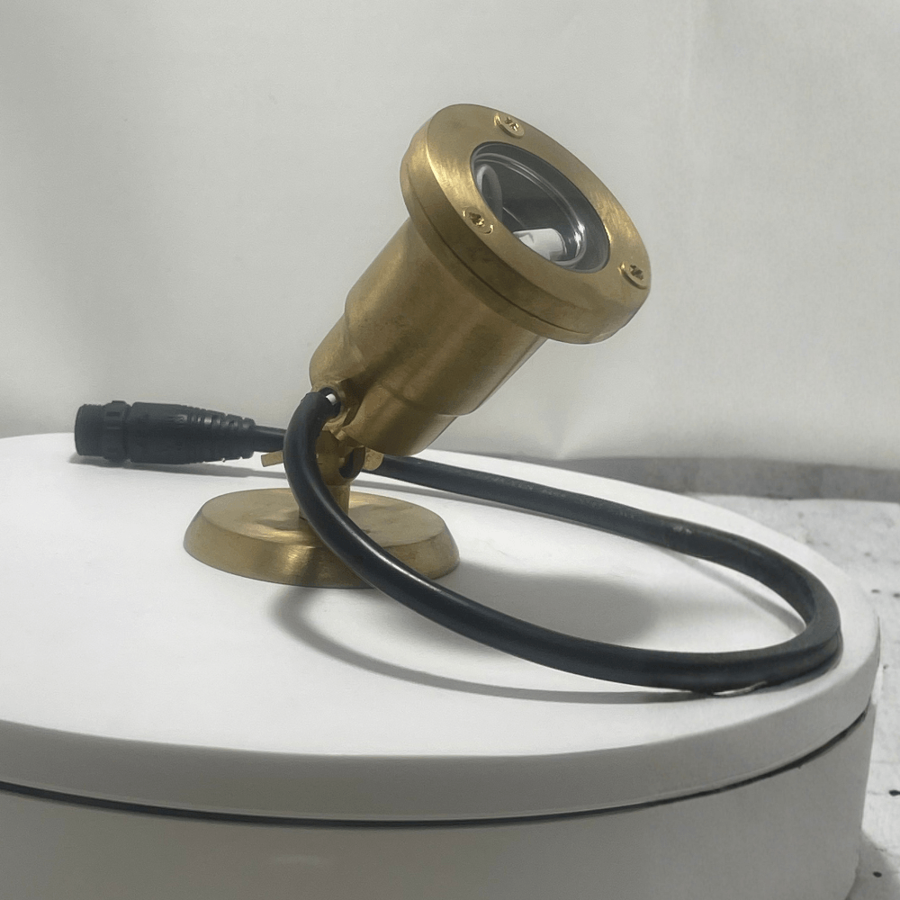 12V Brass Open Face Submersible LED Pond Lighting Mini Spotlight, Easy DIY Pond Lighting, No Splice Connections (NSC) - OUW-707