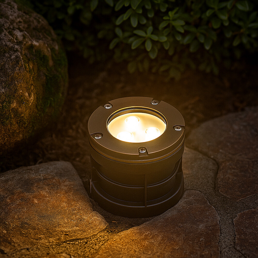 12V 6W Cast Brass Integrated LED In Ground Well Light - 5" Diameter - OIGL-5I-OPN