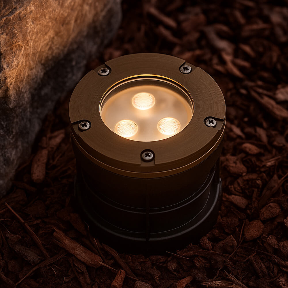 12V 6W Cast Brass Integrated LED In Ground Well Light - 5" Diameter - OIGL-5I-OPN