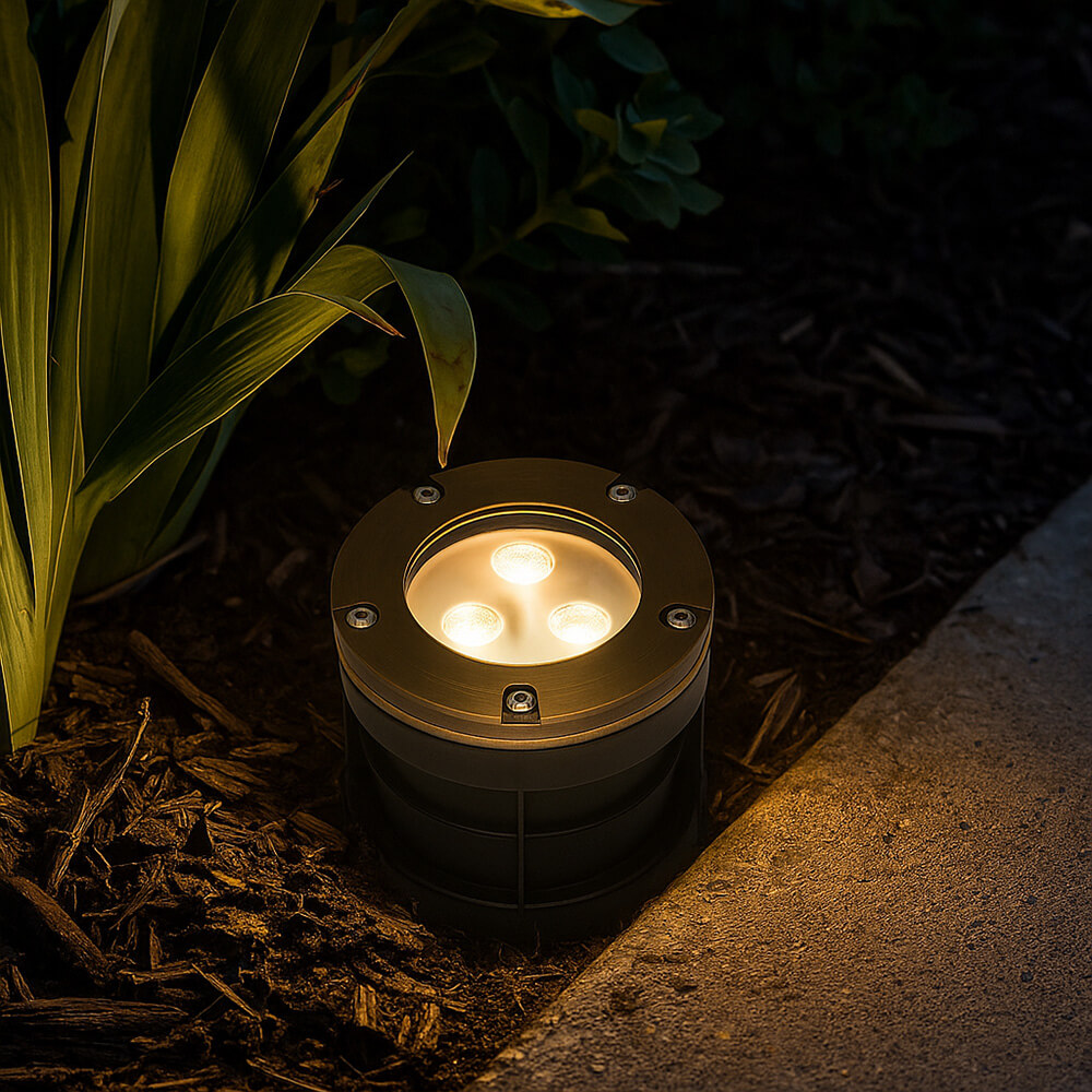 12V 6W Cast Brass Integrated LED In Ground Well Light - 5" Diameter - OIGL-5I-OPN