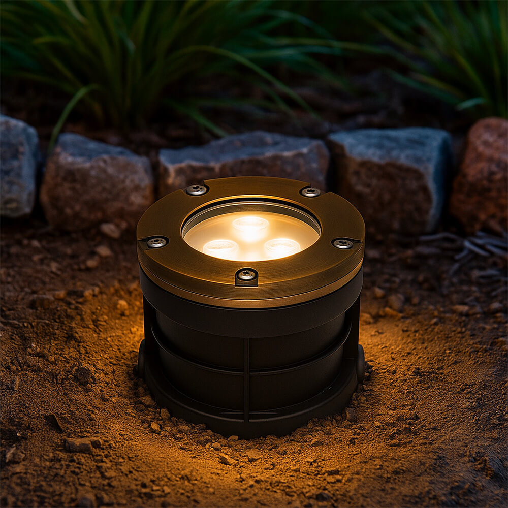 12V 6W Cast Brass Integrated LED In Ground Well Light - 5" Diameter - OIGL-5I-OPN