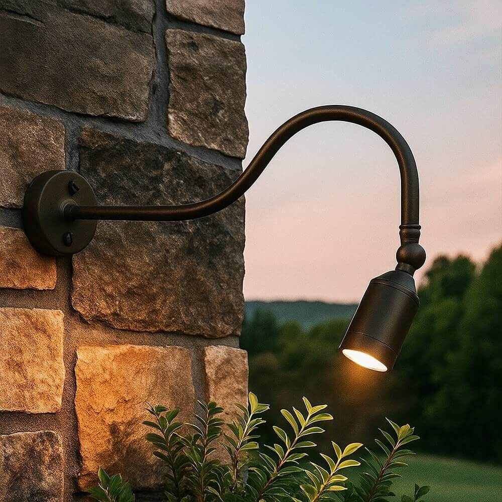 12V LED Cast Brass Low Voltage Angle Shield Bullet Spotlight Gooseneck Sign Light - OGN-R12-12V