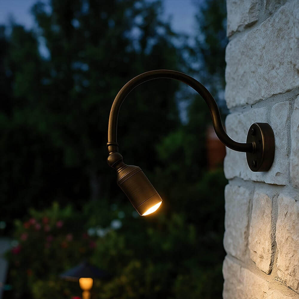 12V LED Cast Brass Low Voltage Angle Shield Bullet Spotlight Gooseneck Sign Light - OGN-R12-12V