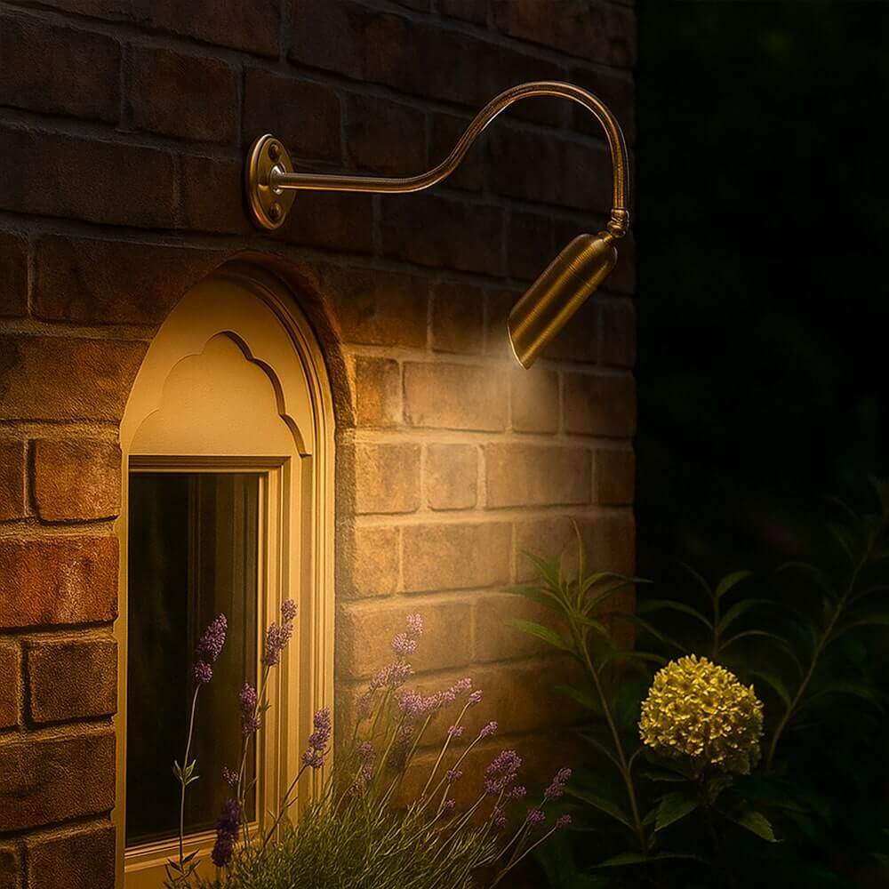 12V LED Cast Brass Low Voltage Angle Shield Bullet Spotlight Gooseneck Sign Light - OGN-R12-12V
