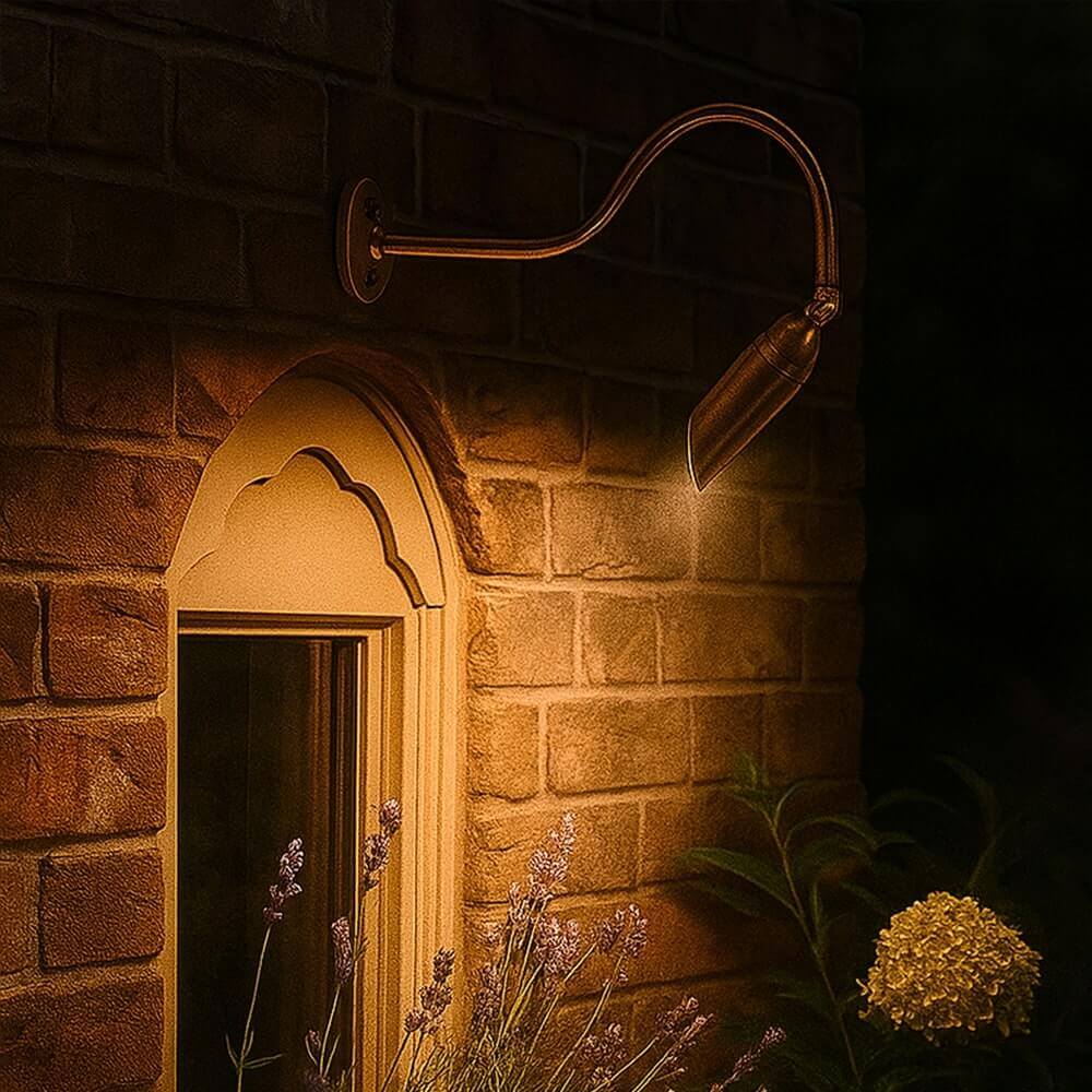 12V LED Cast Brass Low Voltage Angle Shield Bullet Spotlight Gooseneck Sign Light - OGN-R12-12V
