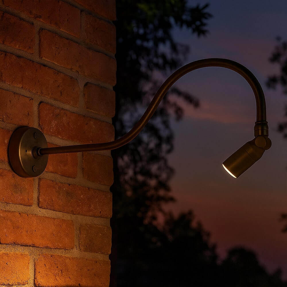 12V LED Cast Brass Low Voltage Angle Shield Bullet Spotlight Gooseneck Sign Light - OGN-R12-12V