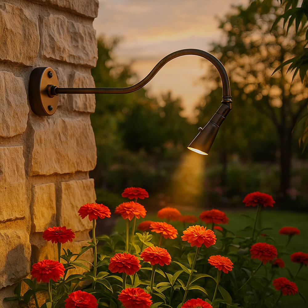 12V LED Cast Brass Low Voltage Angle Shield Bullet Spotlight Gooseneck Sign Light - OGN-R12-12V
