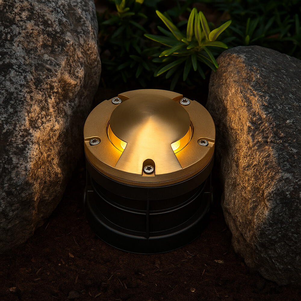12V 6W Cast Brass Bi-Directional Cover Integrated LED Outdoor In-Ground Well Light - 5" Diameter - OIGL-5I-MR2