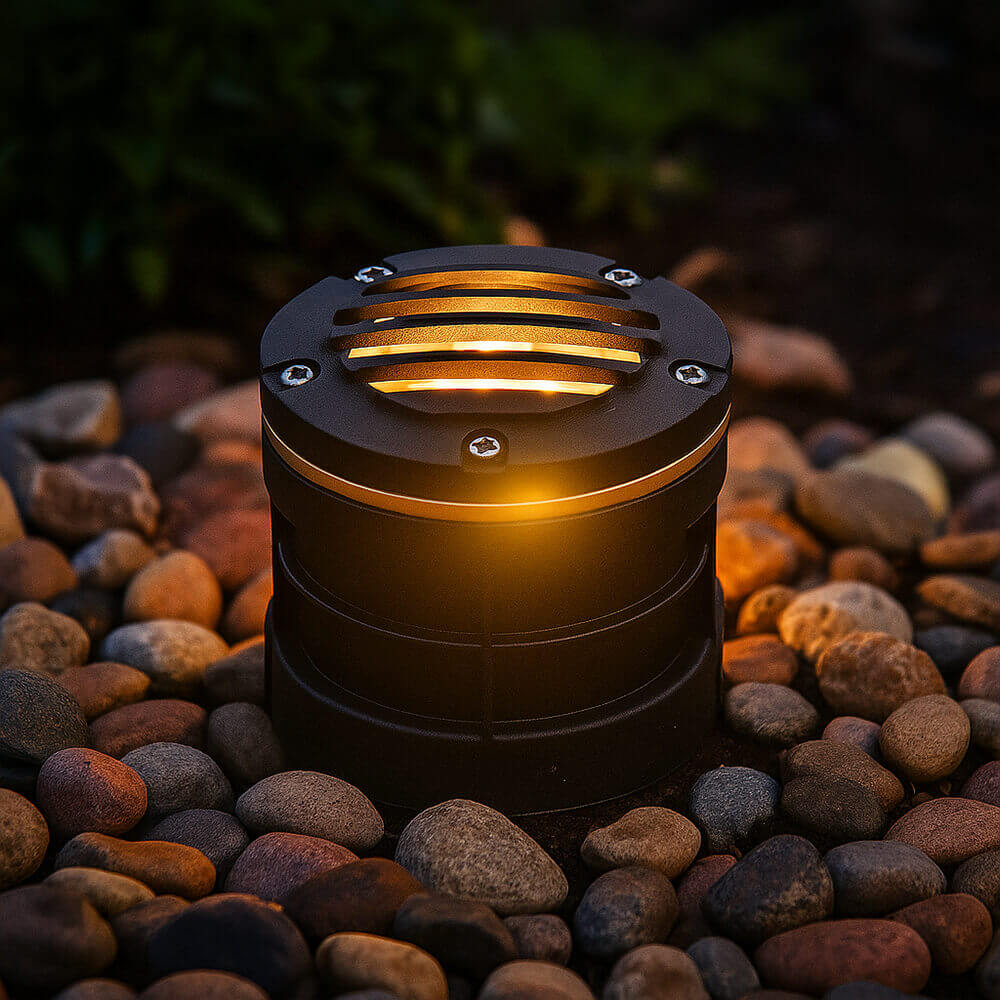 12V 6W Cast Brass Integrated LED In Ground Well Light w/ Curved Grill Cover - 5" Diameter - OIGL-5I-GRL