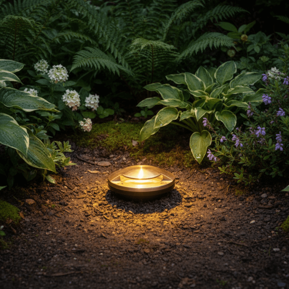 12V Composite In Ground Well Light w/ Cast Brass One Leaf Cover, Landscape Lighting w/ N.S.C., Easy DIY Installation - N.S.C. - OIG-3B-MR1