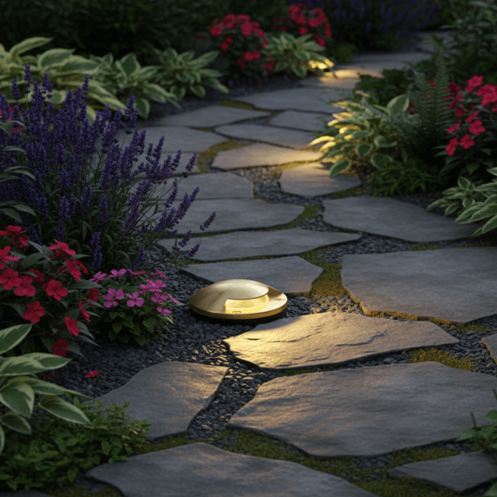 12V Composite In Ground Well Light w/ Cast Brass One Leaf Cover, Landscape Lighting w/ N.S.C., Easy DIY Installation - N.S.C. - OIG-3B-MR1