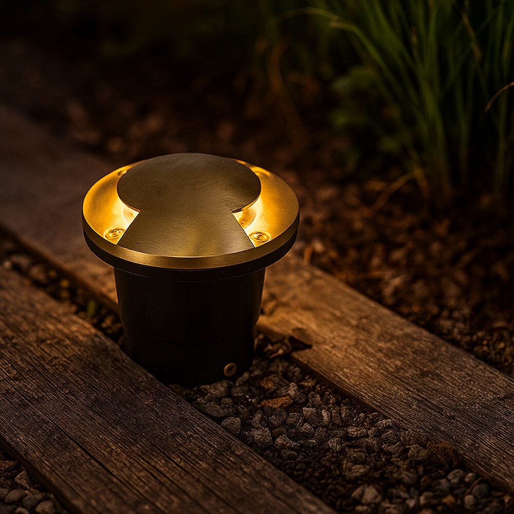 12V Composite In Ground Well Light w/ Cast Brass Bi-Directional Cover, Landscape Lighting w/ N.S.C., Easy DIY Installation - N.S.C.- OIG-3B-MR2